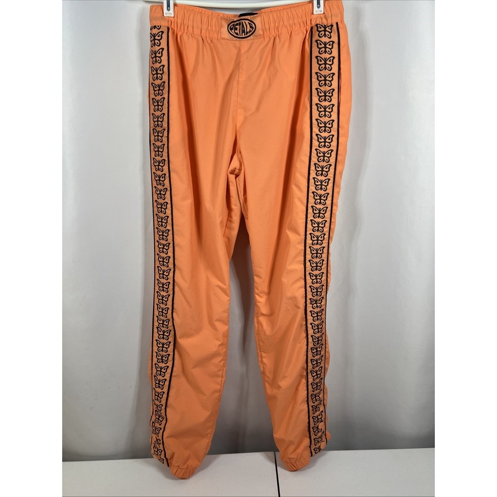 Petals & Peacocks Women's Orange Crinkle Butterfly Skate Jogger Pants Size Small